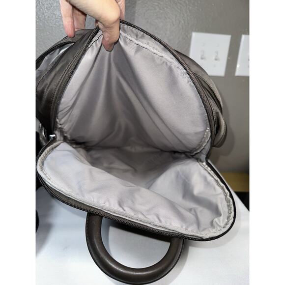 Tumi Voyageur Carson Backpack Taupe Leather Trim Laptop Travel Lightweight Bag - Picture 10 of 15